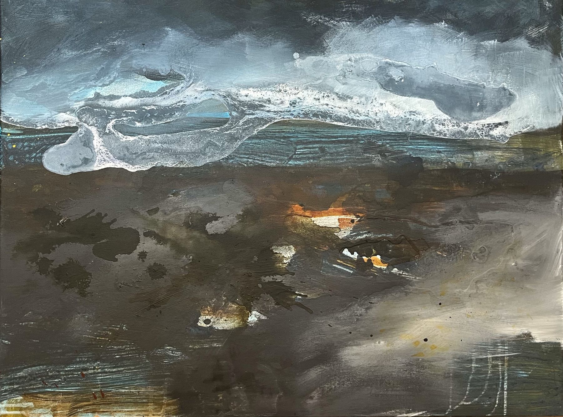 Watt im Winter - düstere Landschaft an der Nordsee - Gemälde von Claudia Brasse