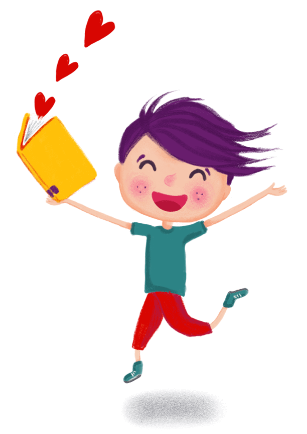 Grafik: Kind, dass sich über ein Buch freut