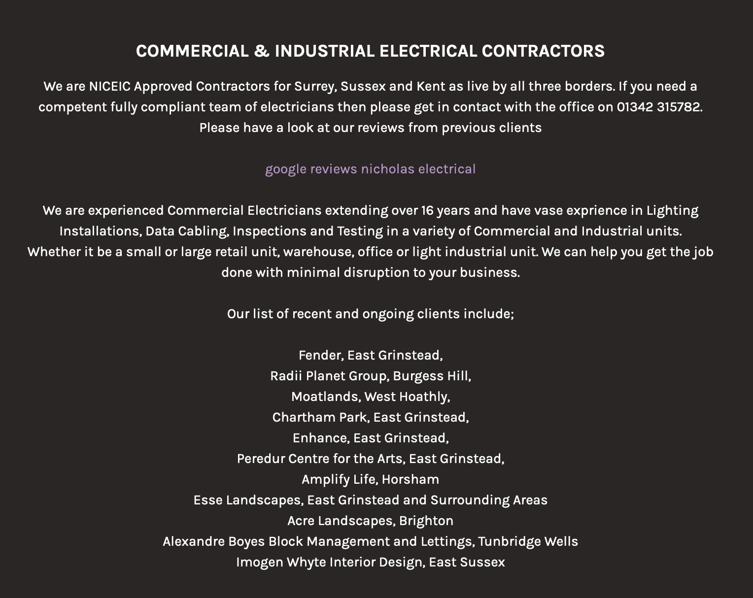 Commercial Electricians for East Grinstead