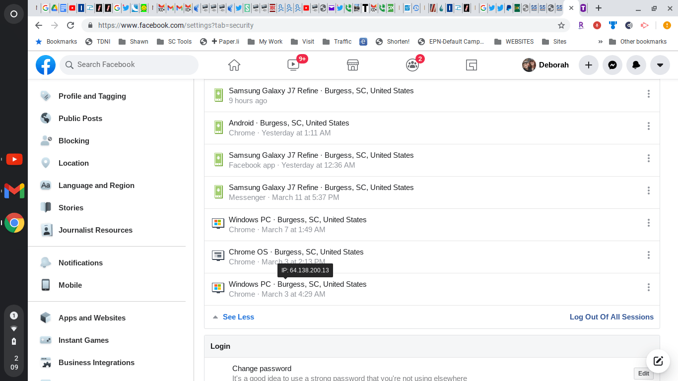 screenshot of security settings