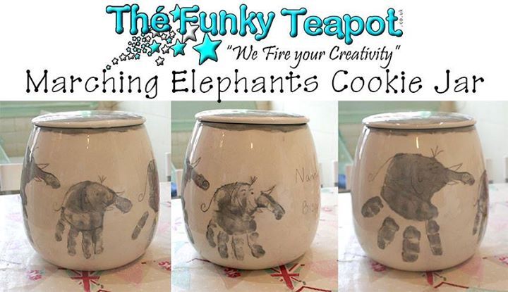 One of many animals we turn hand prints into. Hand prints into matching elephants on a cookie jar