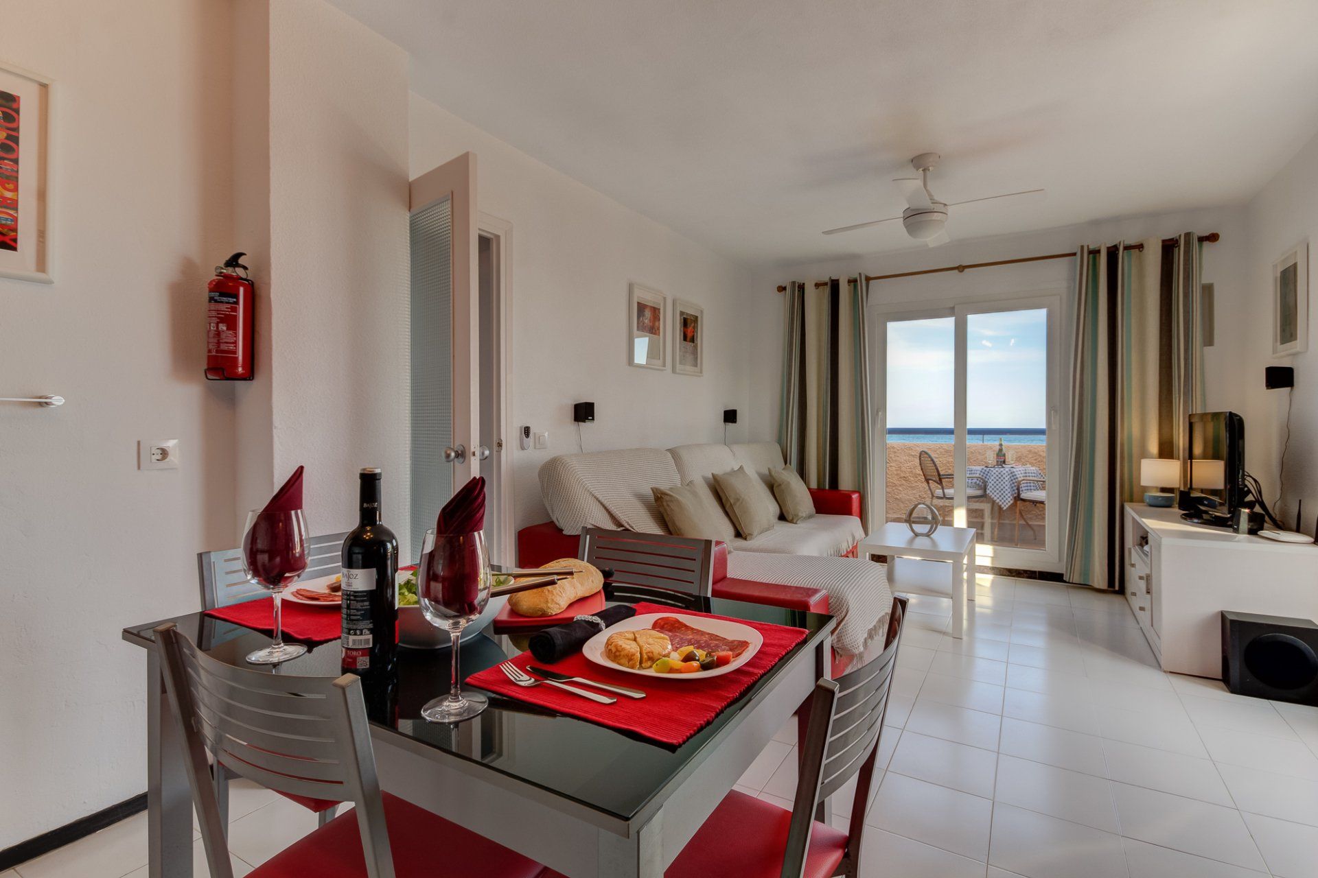 this demonstrates how you can be sat at the dining room table and still have a sea view