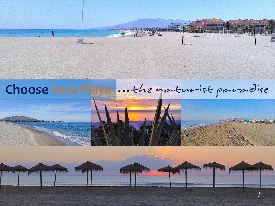 brochure cover showing different images of the Vera Playa beach