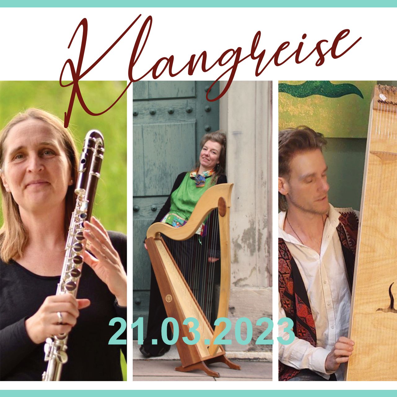 Querflöte, Bassquerflöte, Altquerflöte, Keltische Harfe, Monochord, Percussion, Trommeln, Klanginstrumente