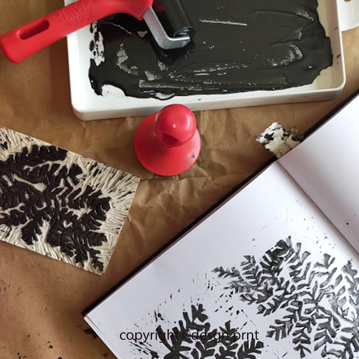 Fern linocut print