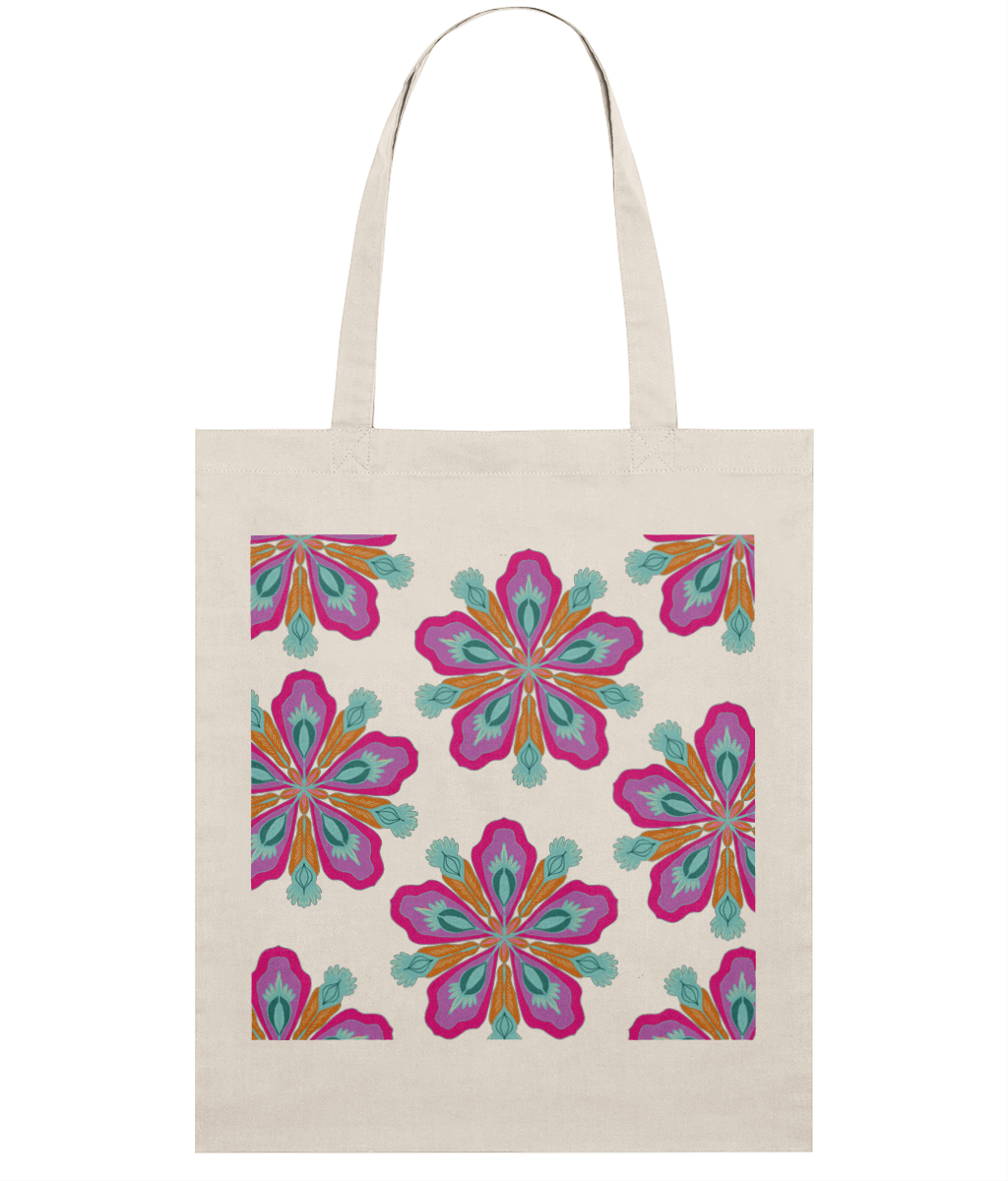Tote bag with a floral print on an ecru coloured bag