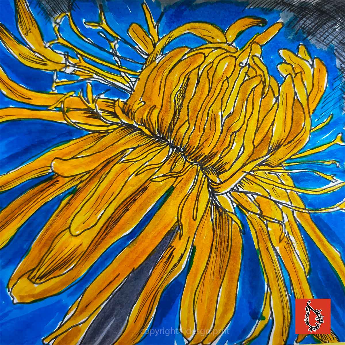 Pen drawing of a Dandelion using Eco Brushline pens