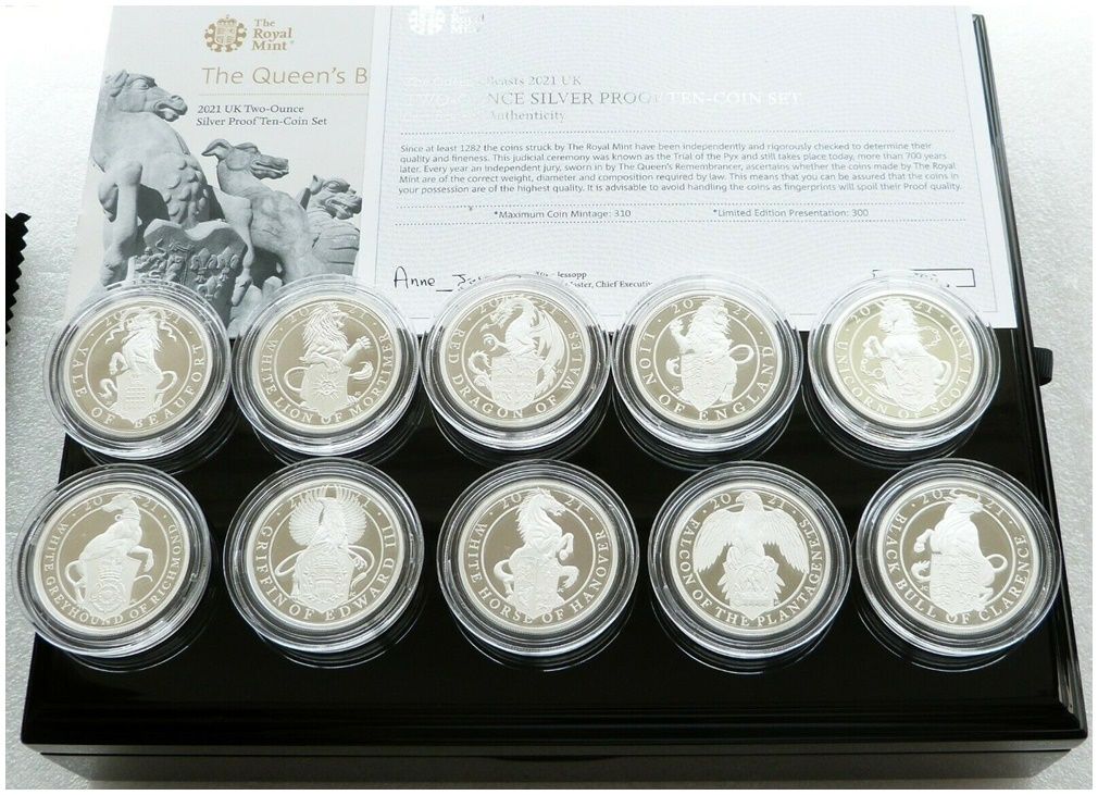2021 Queen's Beasts £5 Silver Proof 10 Coin Set Box Coa - Last Set in Stock