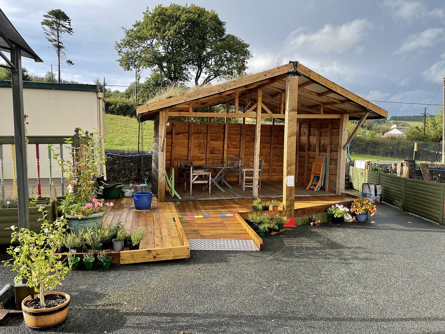 the outside pavilion seating area