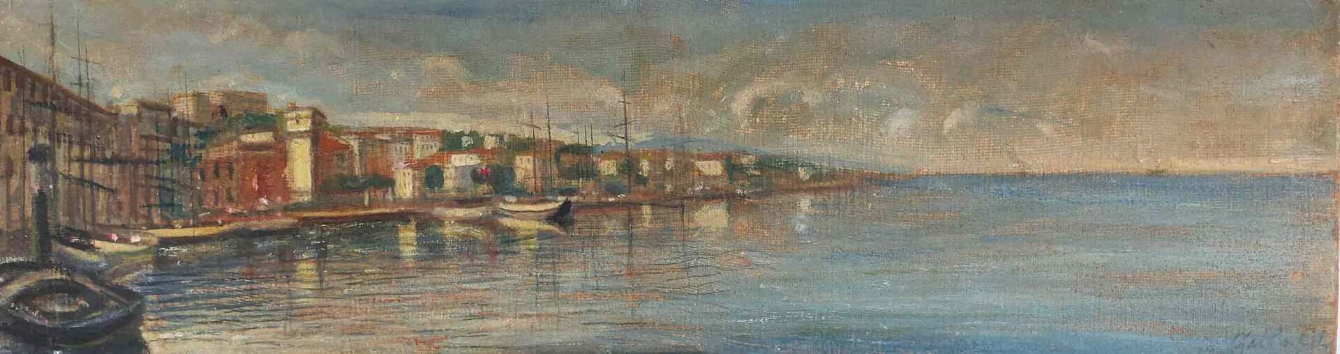 Paesaggio. Olio su tavola cm 24x85