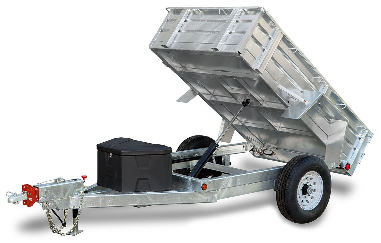 Dump trailer in lifted position