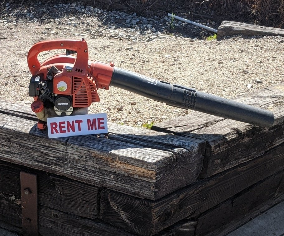 Echo leaf blower with rent me sign