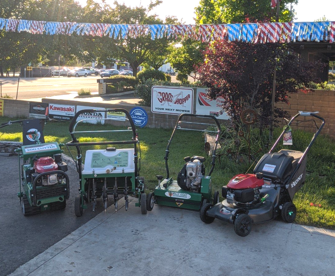 Lawn care rentals - sod cutter, aerator, dethatcher, Honda mower