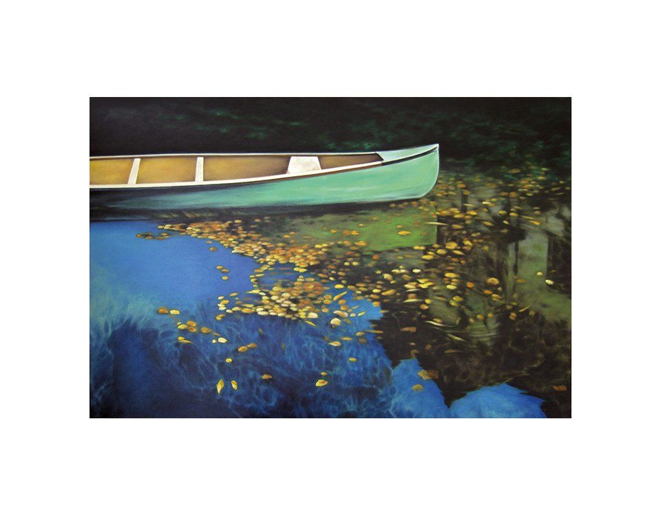 Kunst; Gemälde; Malerei; Öl; Leinwand; Landschaft; Wasser; Stimmung; Spiegelung; Boot