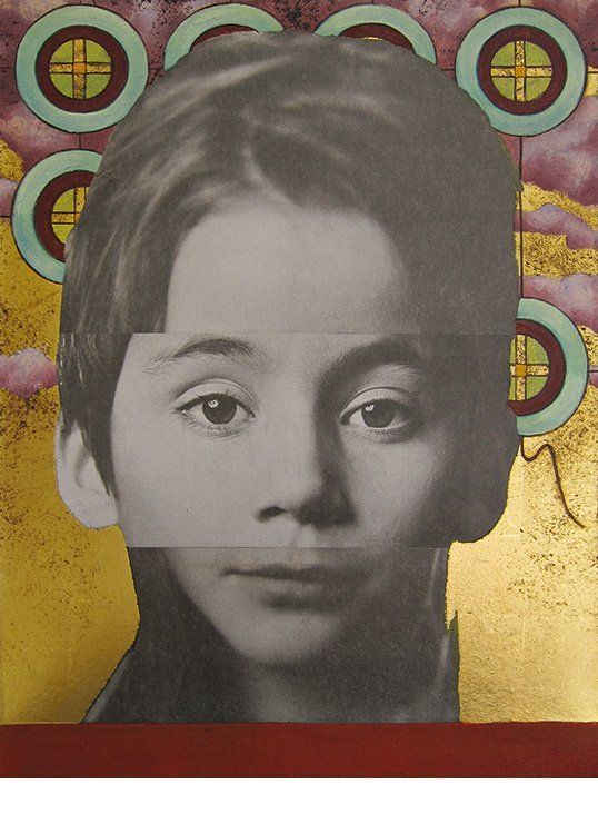 Malerei; Öl; Collage; Blattgold; Kopf; Porträt; Gesicht; Kind; Ikone; Religion; Spiritualität; Mystik; Pubertät; Junge; Mädchen; Rolle; Gender
