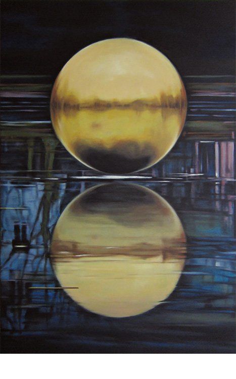 Kunst; Gemälde; Malerei; Öl; Leinwand; Landschaft; Wasser; Stimmung; Spiegelung; Kugel; Gold; Symmetrie