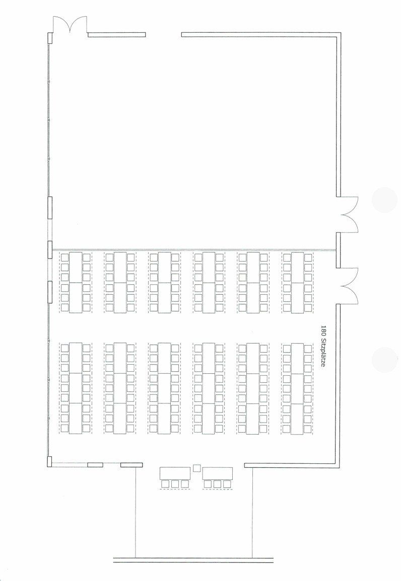 Saal geteilt mit 180 Sitzplätzen Saal geteilt