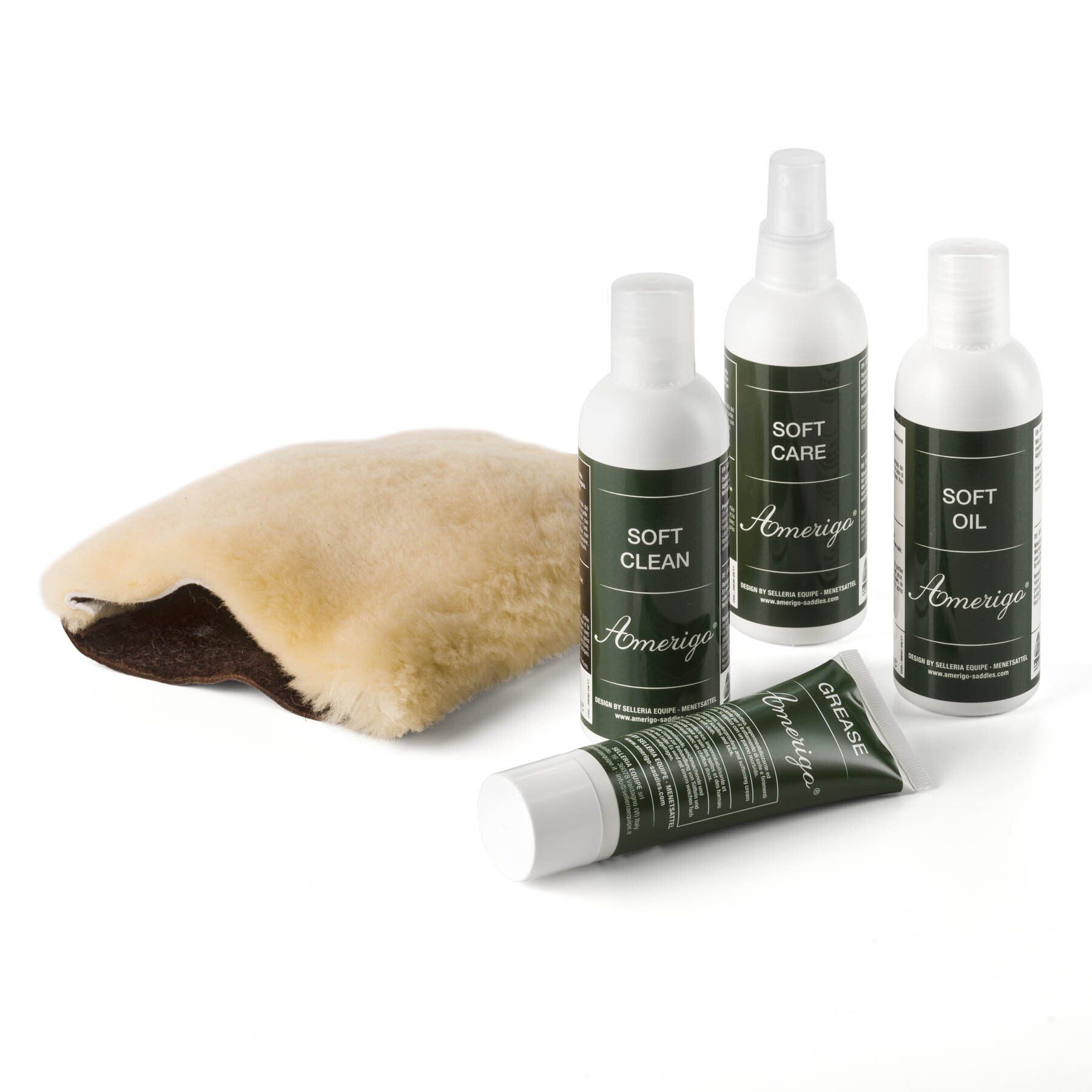 Leder-Pflege, Sattel-Pflege, Amerigo Cleaner, Amerigo Care, Amerigo Grease, Amerigo Fett, Amerigo Oil , Amerigo Pflege SetSpring-, Dressur-, Vielseitigkeits-Sattel von Passion - Sättel & Mehr, München Trudering, Uli Hübner