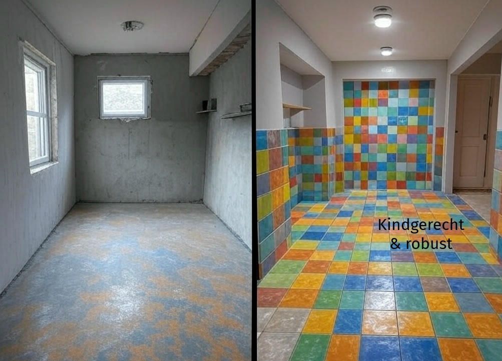 Fliesen für den Kindergarten Aus Grau wird Lebensfreude – kreative Fliesen für den Kindergarten.