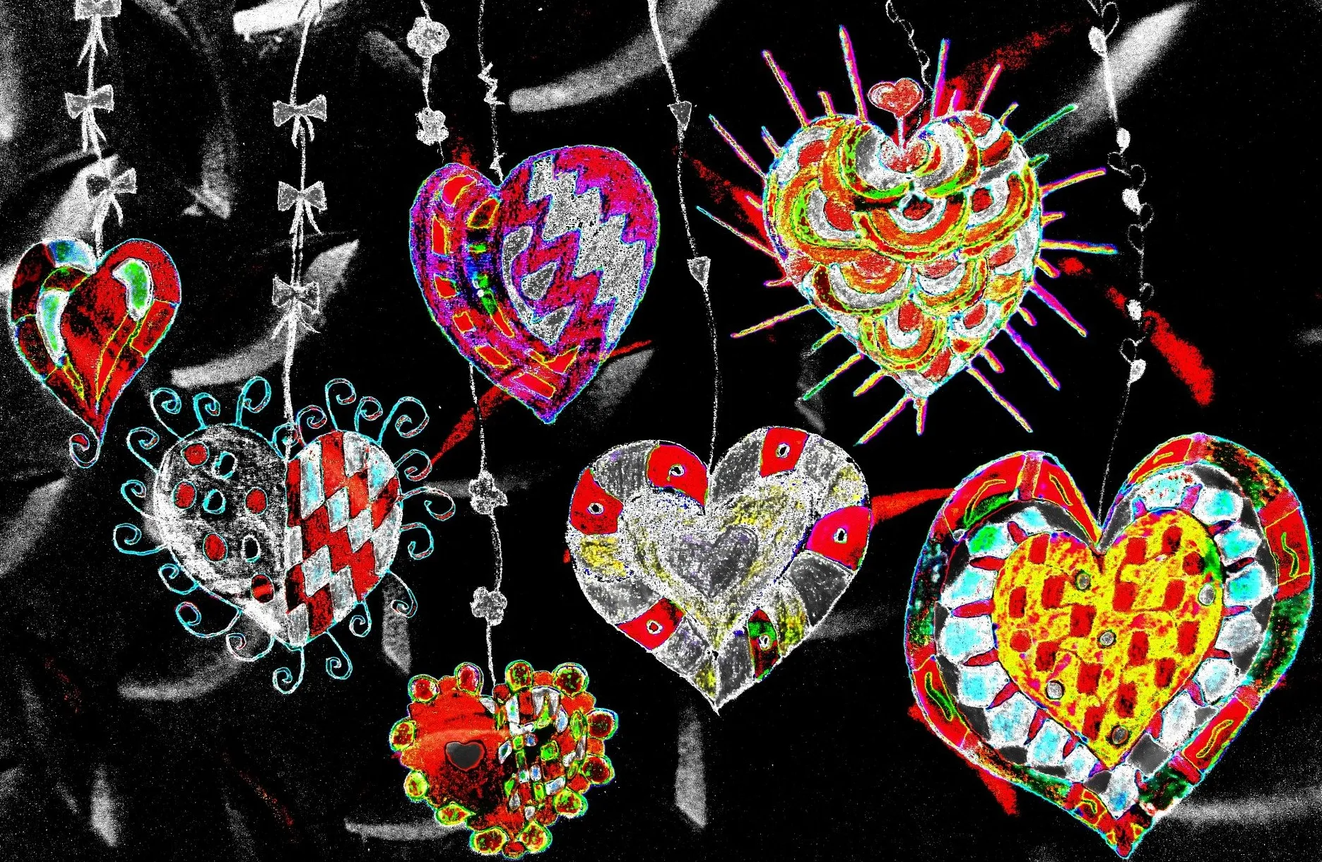 Ideen & Methoden Bunte Herzen auf schwarzem Grund