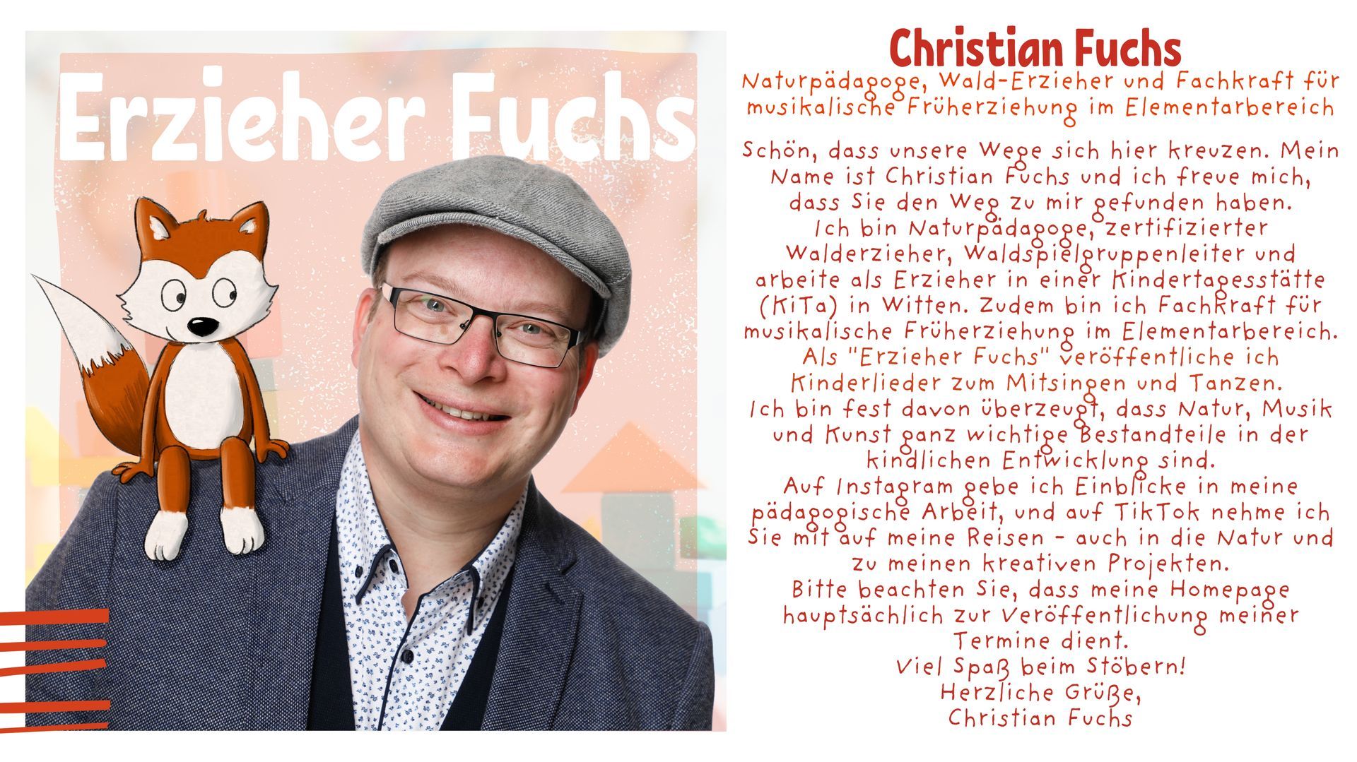 Erzieher Fuchs , Christian Fuchs , Willkommen auf meiner Homepage , Naturpädagoge , Natur , Musik und Kunst. Kinderbetreuung , Erzieher , Walderzieher , Waldspielgruppe , Spielgruppe , Leitung , Witten , Hattingen , Ruhrgebiet