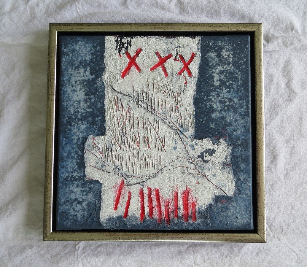 Detailbilder folgen Kunst Kunstunikat abstrakt blau gelb rot Regine Seelbach handgemacht Bild