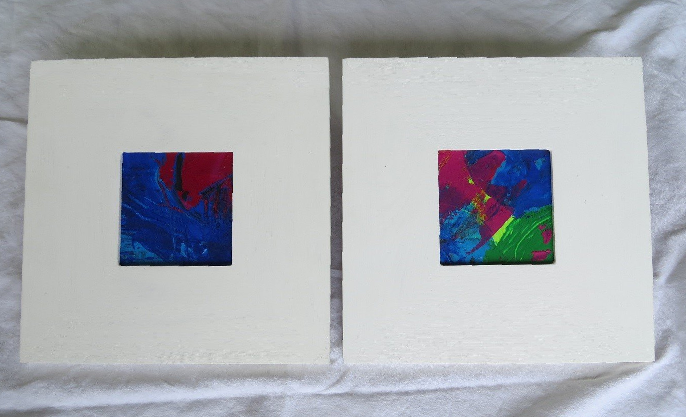 Detailbilder folgen Gemälde handgemalt Einzelstück Unikat Bild Kunst abstrakte Kunst Regine Seelbach zweiteilig Bild Bilder blau rot grün Kunstunikat