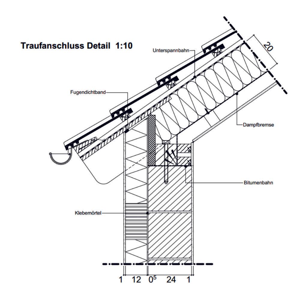 Detail eines Traufanschlusses - Ausführungsplanung