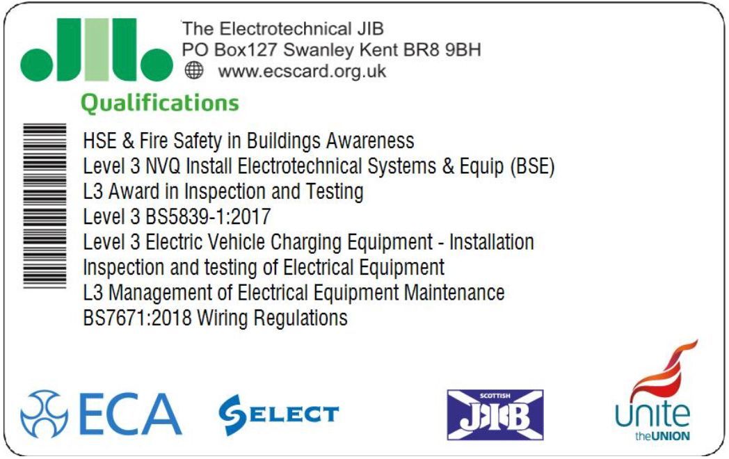 ECS Card Rear Electrician Bideford