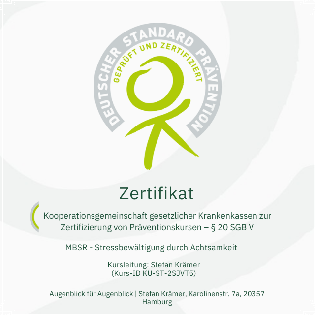 Zertifikat der Zentralen Prüfstelle Prävention für MBSR-Kurse
