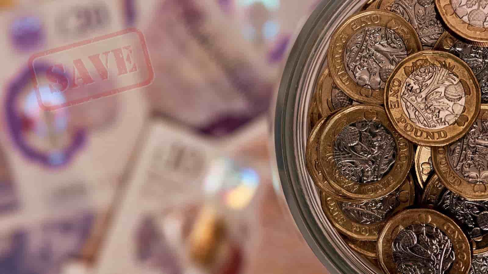 Pond coins in a savings jar