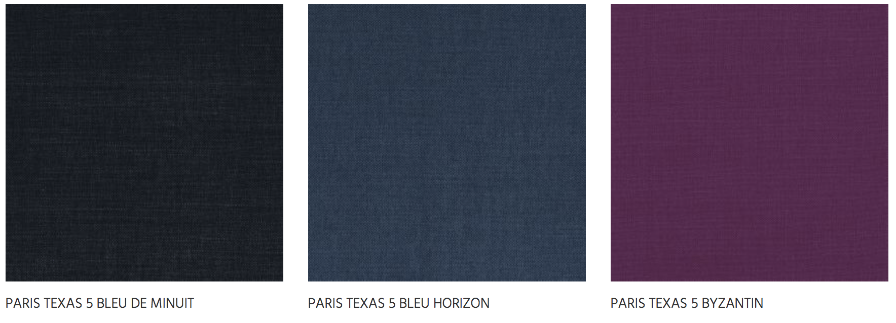 Nuancier Paris Texas mettant en avant le Bleu Horizon (bleu marine) avec du noir et du violet prune.