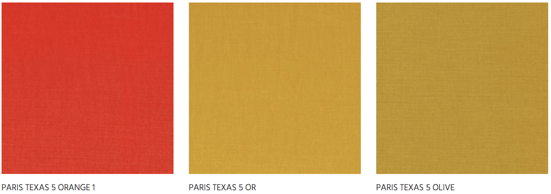 Trio de tissus Paris Texas mettant en avant la couleur Or (jaune moutarde) avec du rouge corail et de l'ocre.