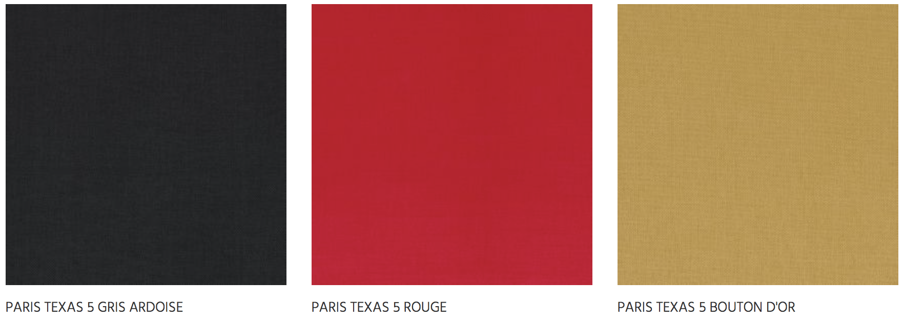 Sélection textile Paris Texas présentant un Rouge vif encadré par du noir et un beige doré.