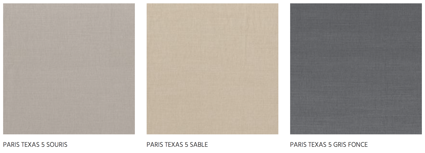 Nuancier Paris Texas présentant le coloris Sable entre un beige lin et un gris anthracite.