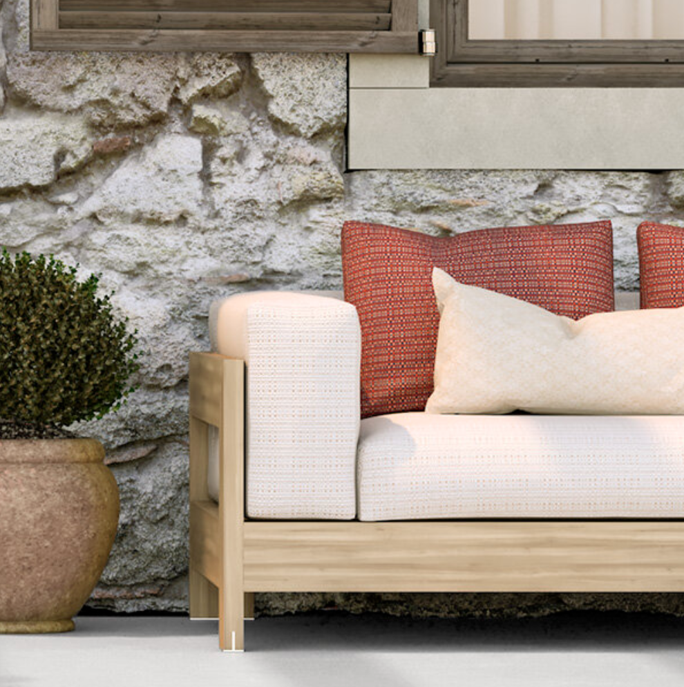 Coussins décoratifs d'extérieur rouges et beiges en tissu imperméable Bliss gamme 1