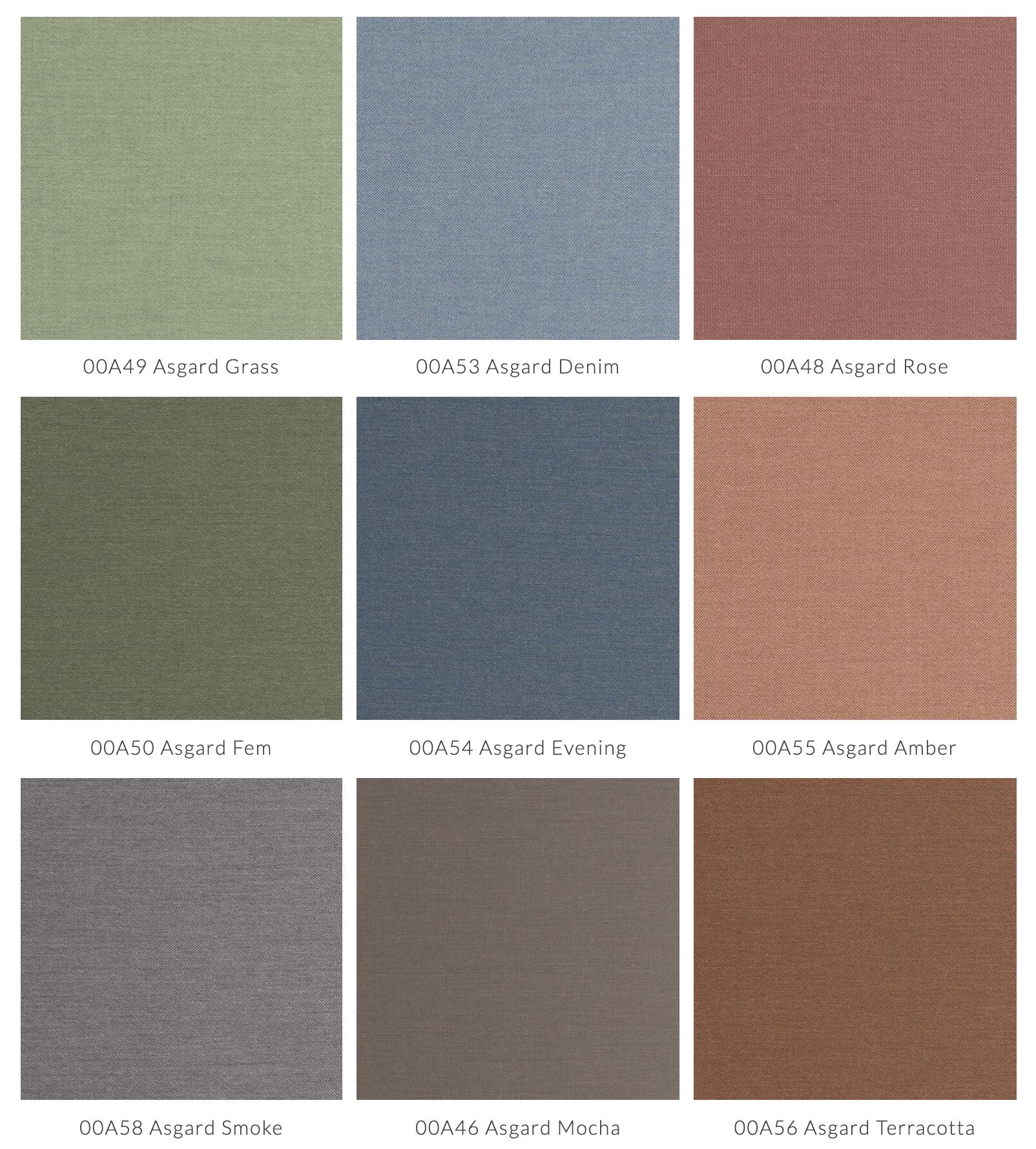 Nuancier de tissus Bliss gamme 1 tons verts, gris et rouille pour coussins de terrasse
