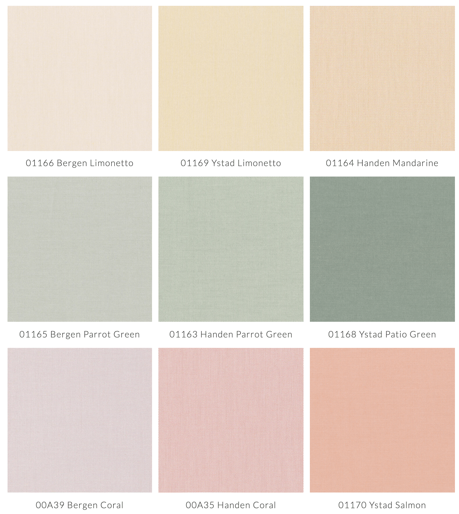 Nuancier Bliss gamme 1 tons beiges et verts clairs pour tissu d'ameublement outdoor