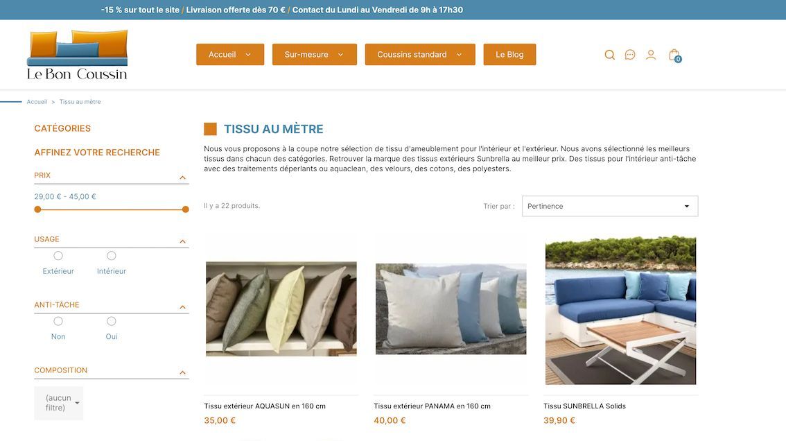 tissu sunbrella au metre a la coupe