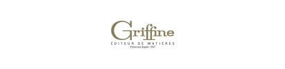 Logo Griffine, éditeur de matières depuis 1947, en lettres dorées avec une typographie serif élégante.