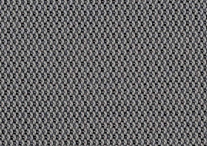 Gros plan de tissu Sunbrella Lopi anthracite avec un tissage texturé bicolore gris et noir.