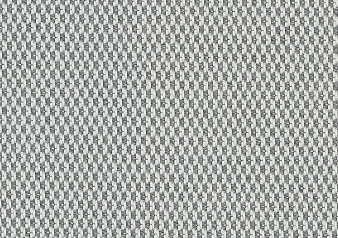 Gros plan de tissu Sunbrella Lopi gris cendre avec un tissage texturé bicolore gris et blanc.