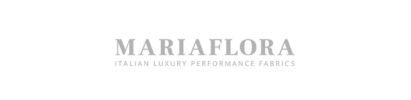 Logo Maria Flora écrit en capitales grises, mentionnant Italian Luxury Performance Fabrics.