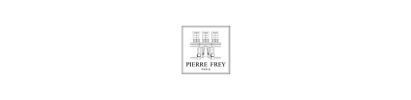 Logo Pierre Frey Paris présentant un dessin d'immeuble haussmannien dans un cadre carré gris.