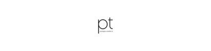 Logo Prestigious Textiles composé des lettres minuscules pt en noir au-dessus du nom de la marque.