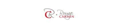 Logo Rouge Carmin avec un monogramme R stylisé en rouge et gris suivi du nom de la marque.