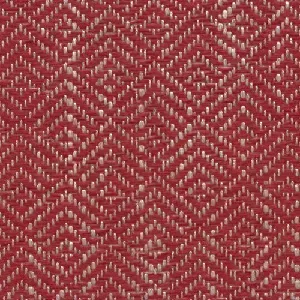 Échantillon de tissu Quito rouge profond avec un motif de tissage en chevrons blancs contrastés.