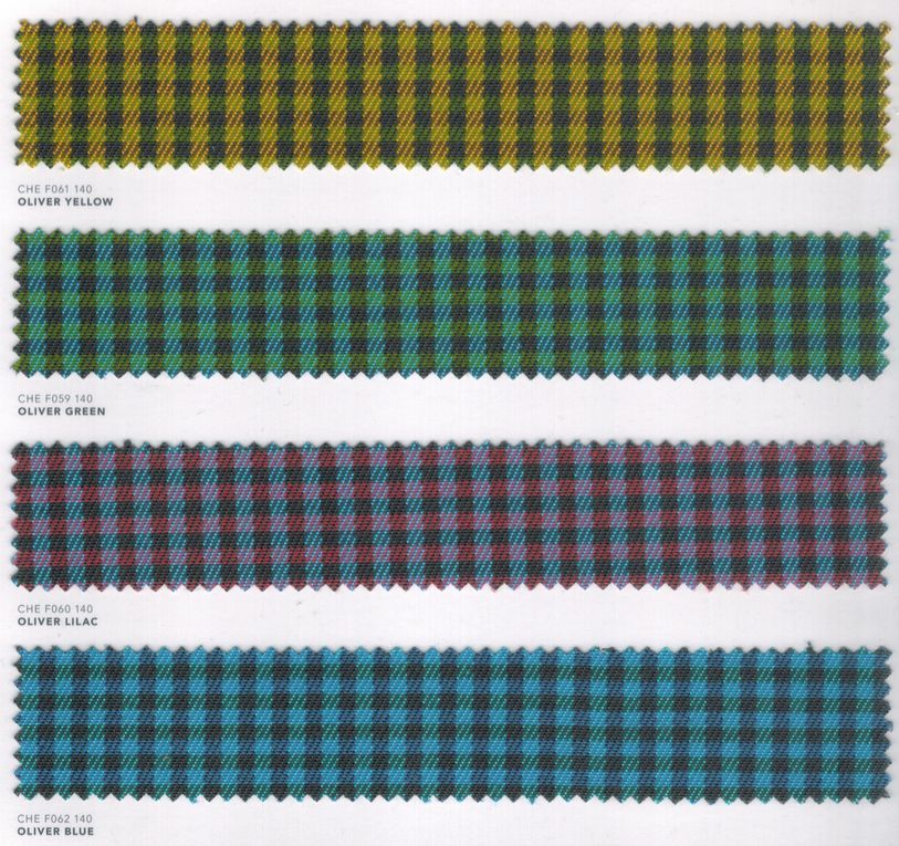 Nuancier Sunbrella Check présentant des motifs à petits carreaux jaunes, verts et multicolores.