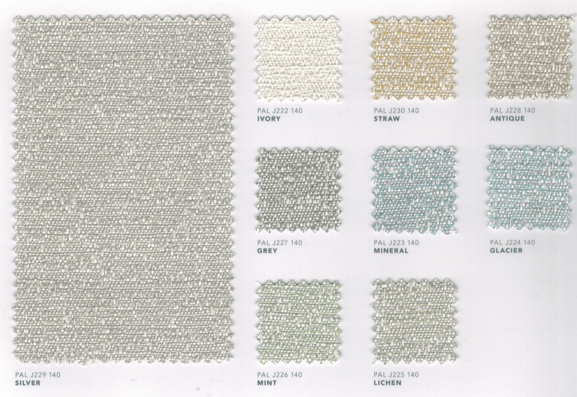 Gamme Sunbrella Palazzo présentant une large sélection de tissus unis texturés aux reflets métallisés et irisés.
