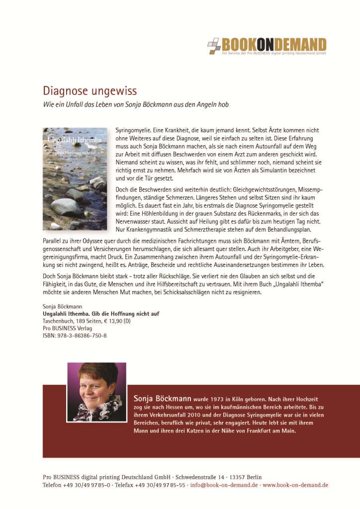 Ungalahli Ithemba Pressemeldung Syringomyelie